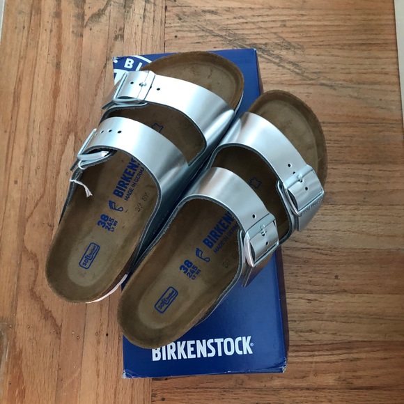 Birkenstock Shoes - NWT Metallic Silver Arizona Birkenstock Sandal